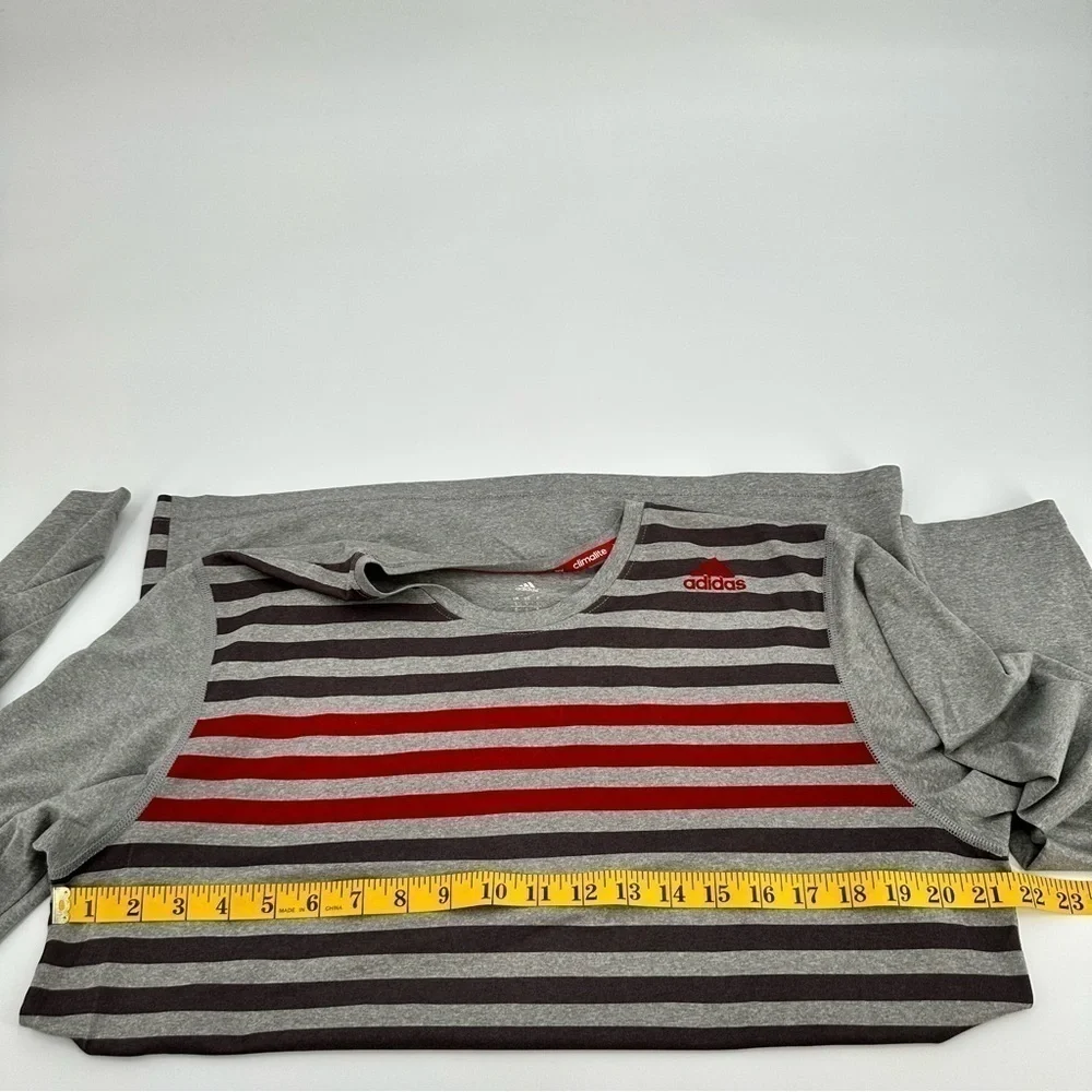 Adidas Climate Gray w/Red & Dark Gray Stripes on Front Long Sleeve Tee Sz Large